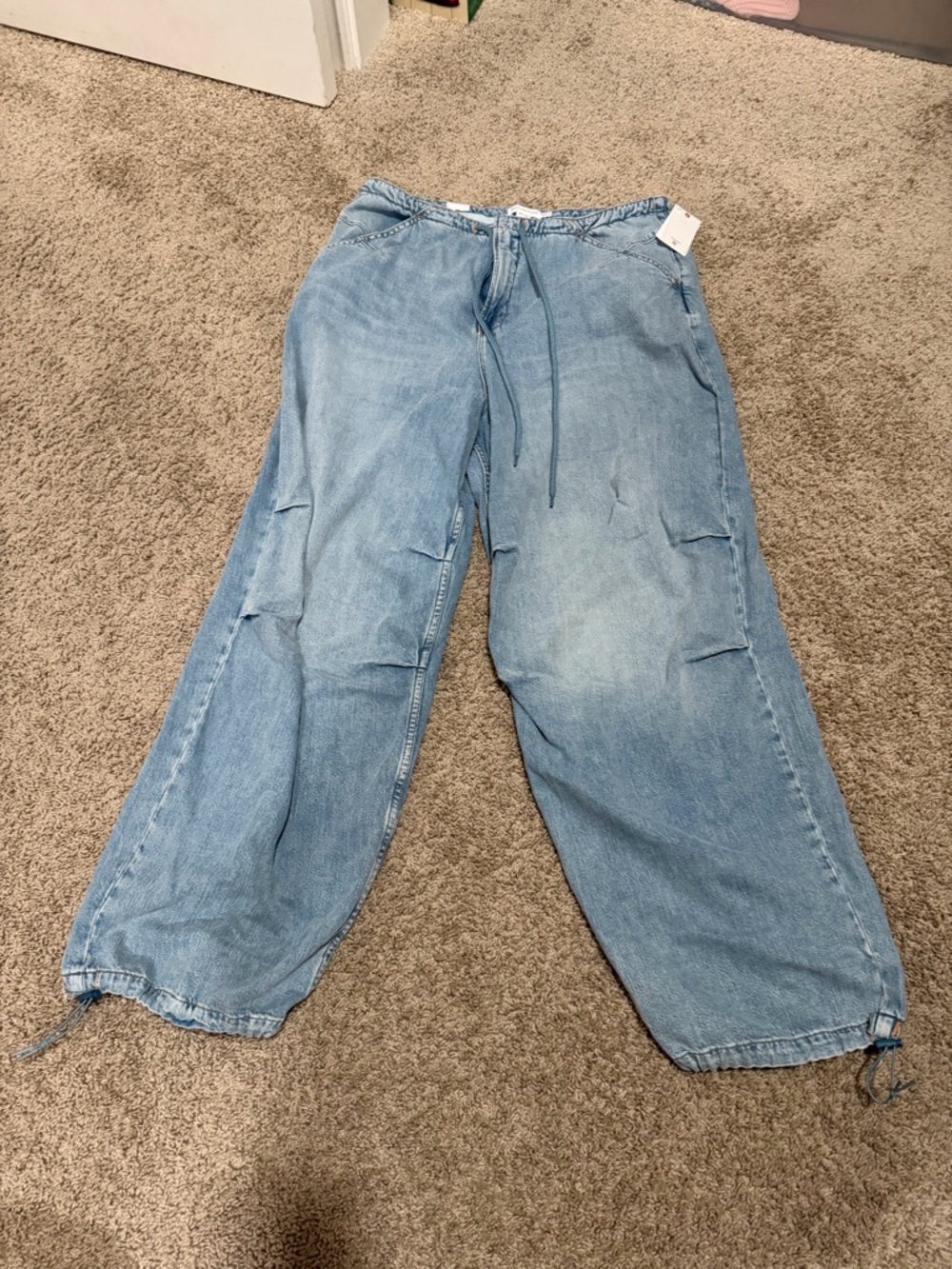 GOOD AMERICAN LITE LINEN DENIM PARACHUTE PANTS INDIGO794  Size 10 New NWT $179